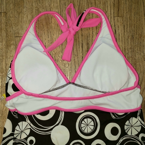 ZEROXPOSUR Halter Tankini Swim Top Abstract Brown Pink Womens Size 10 - Picture 13 of 16